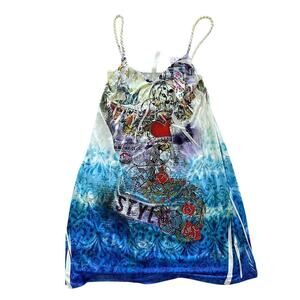 S-Twelve NWT Tattoo Style Mini Dress S Y2K Graphic Ed Hardy Vibes